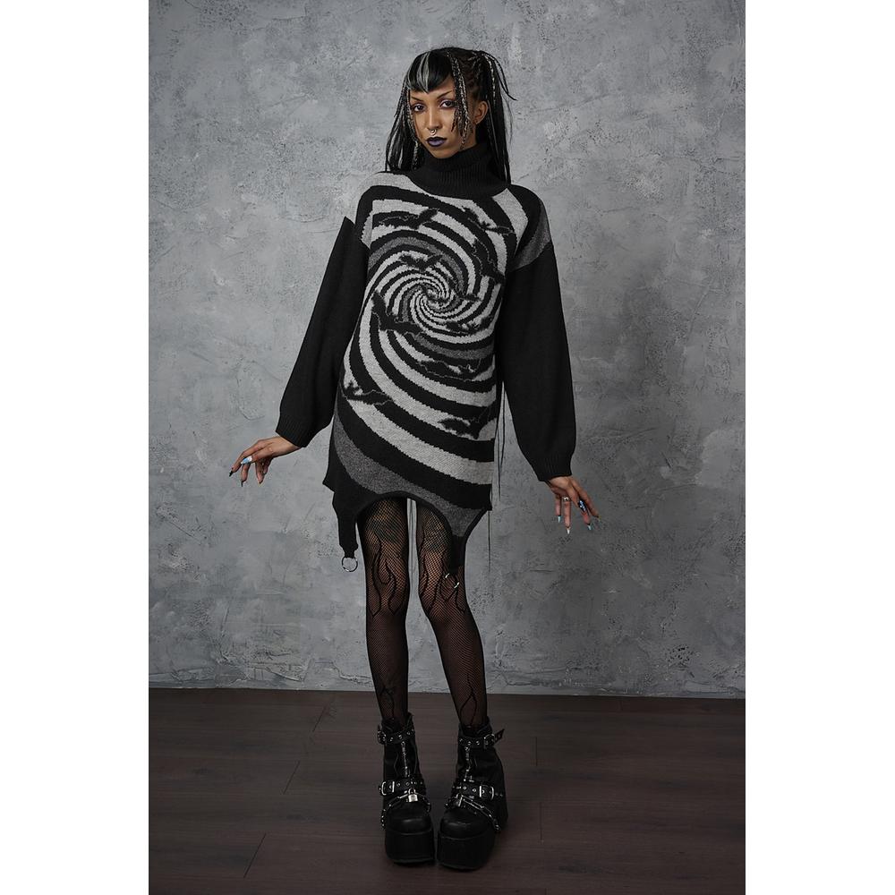 Banned - Twisted Batfall Knitted Short dress - Black/Grey
